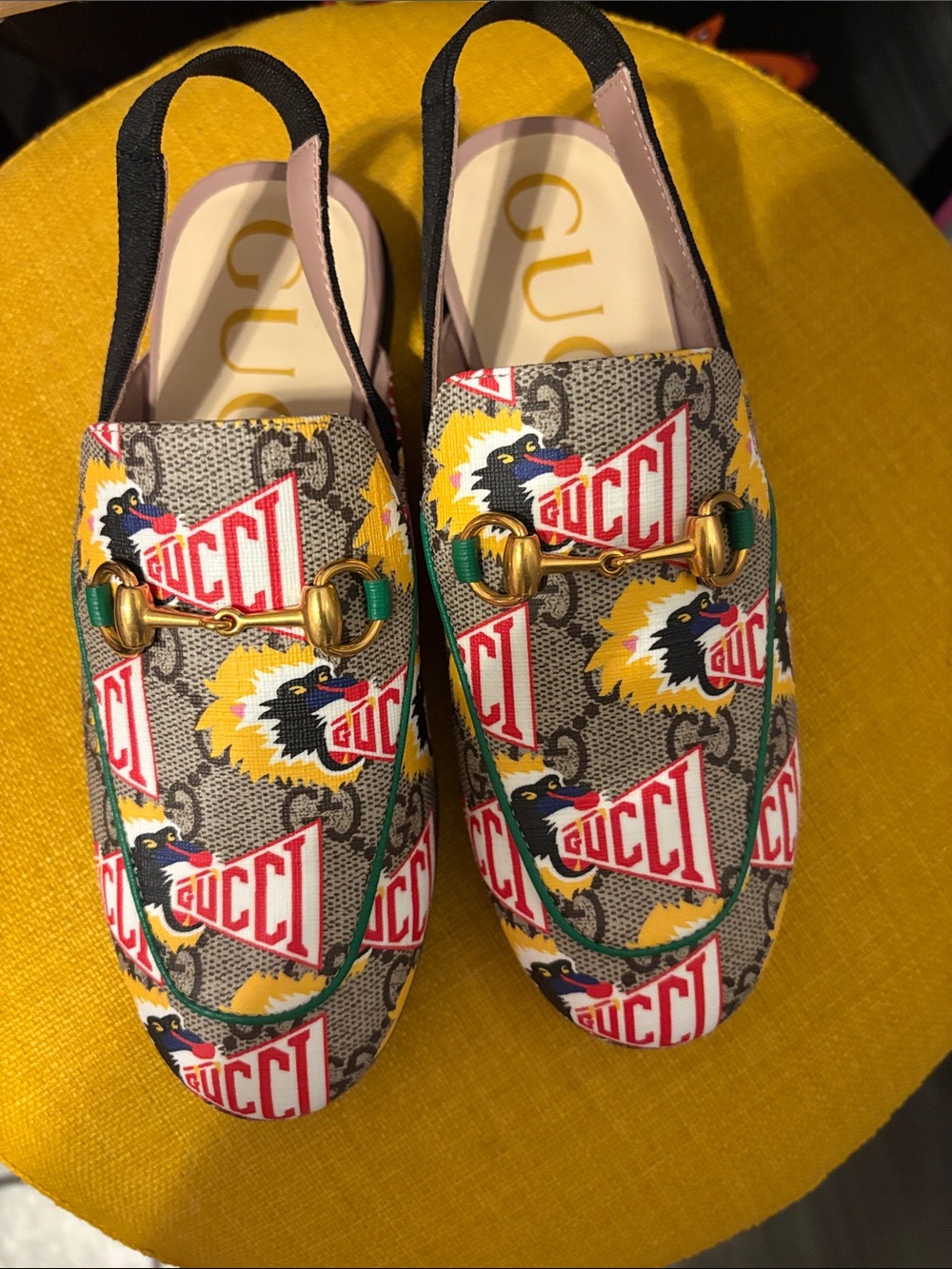 Authentic Gucci Multicolor Print Horsebit Slingback Loafers Brand new